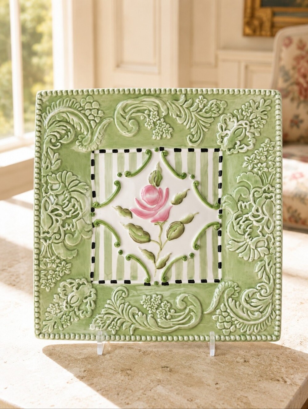 Kelly Paulk Silvestri 9" Floral Square Plate Grandmillennial Cottagecore